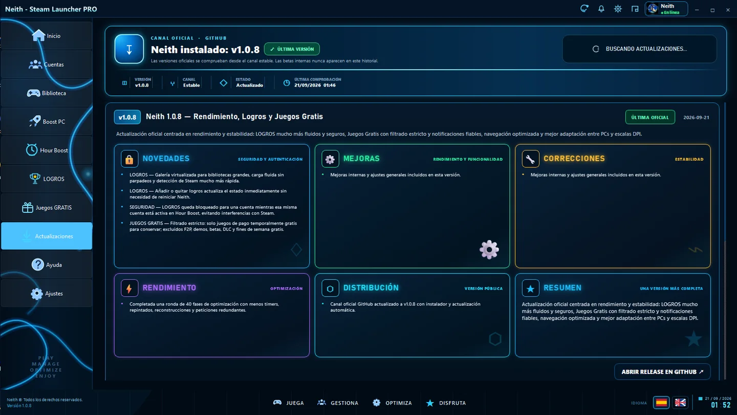 Actualizaciones de Neith Steam Launcher