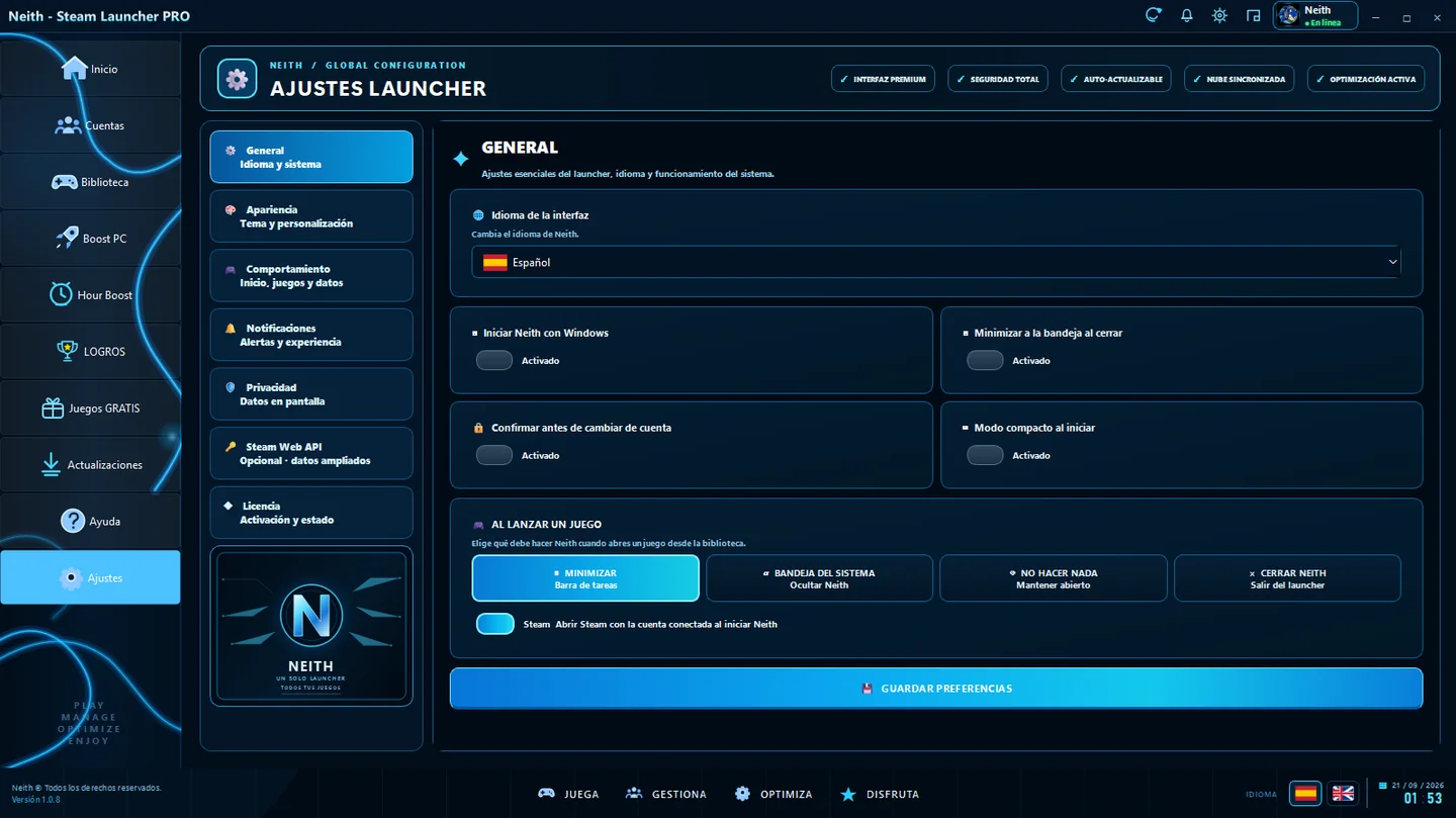 Ajustes de Neith Steam Launcher